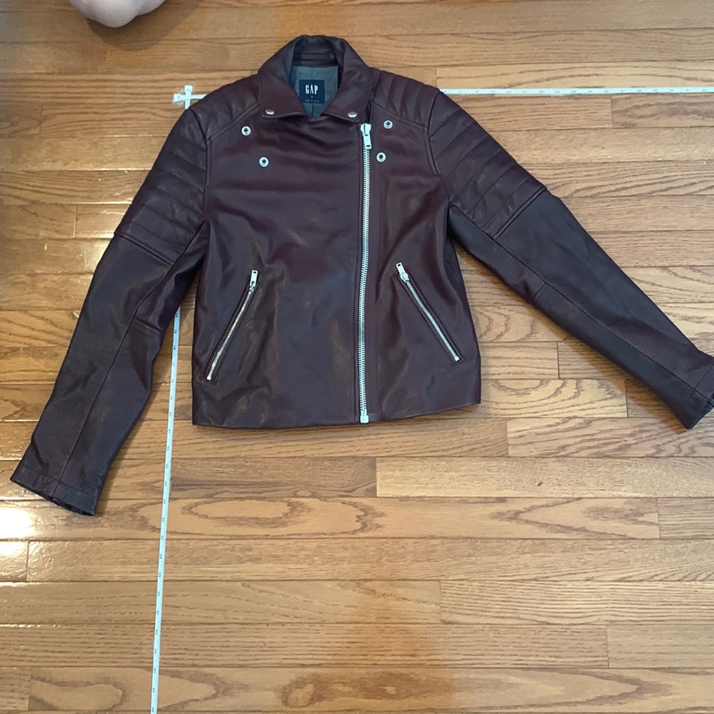 GAP Women's Dark Burgundy Leather Moto Jacket